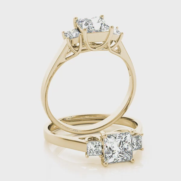 Simple Three Stones Trellis Princess Cut Engagement Ring