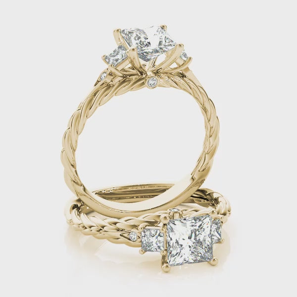 Twisted Rope Three Stones Pekkaboo Princess Cut Engagement Ring