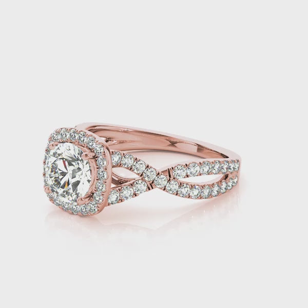 Halo Pavé Crossover Cathedral Round Engagement Ring