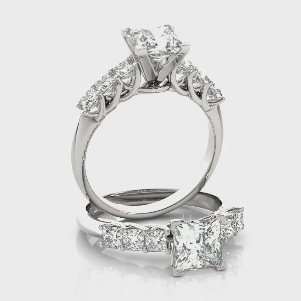 Knife Edge 7 stones Trellis Princess Cut Engagement Ring