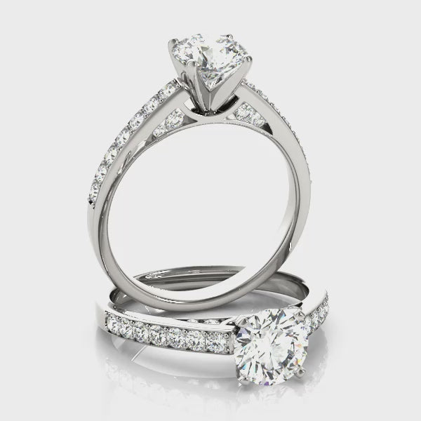 Pavé Wrapped Cathedral Round Diamond Engagement Ring