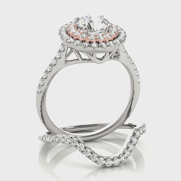 Double Halo Artsy Cathedral Round Engagement Ring