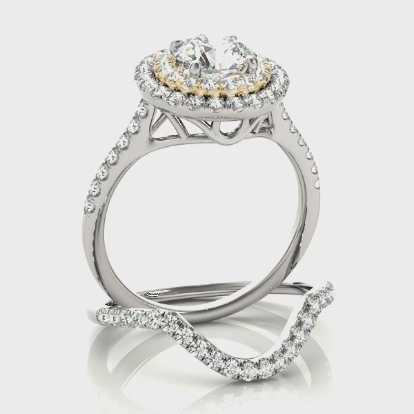 Double Halo Artsy Cathedral Round Engagement Ring
