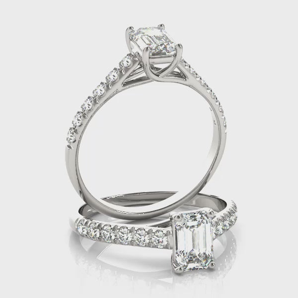 Classic Cathedral Pavé Trellis Emerald Cut Engagement Ring