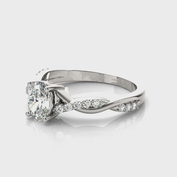 Pavé Twisted Shank Oval Engagement Ring
