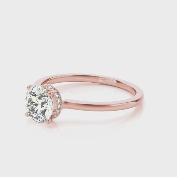Classic Round Diamond Solitarie Hidden Halo Engagement Ring
