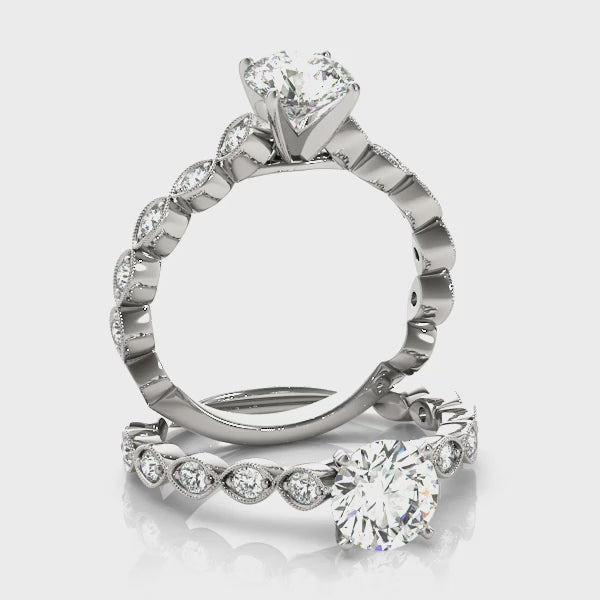 Round Diamond Centre with Milgrain Marquise Band Round Engagement Ring