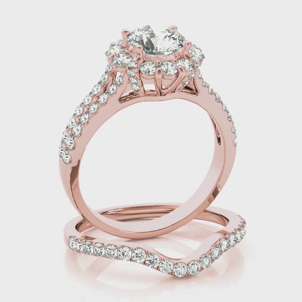 Float Flower Halo with Pavé Split Shank Round Engagement Ring