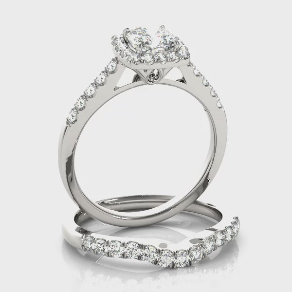 Lotus Cushion Halo Pavé Cathedral Engagement Ring