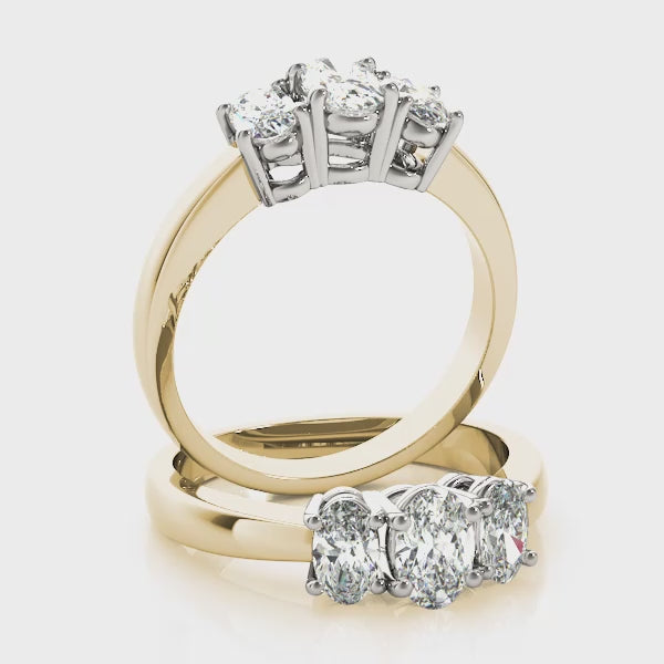 Three Stones Oval Tapered Engagement Ring