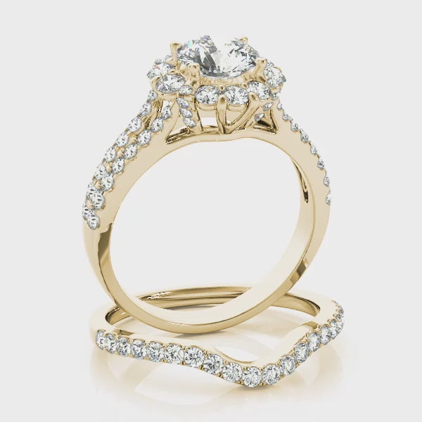 Float Flower Halo with Pavé Split Shank Round Engagement Ring