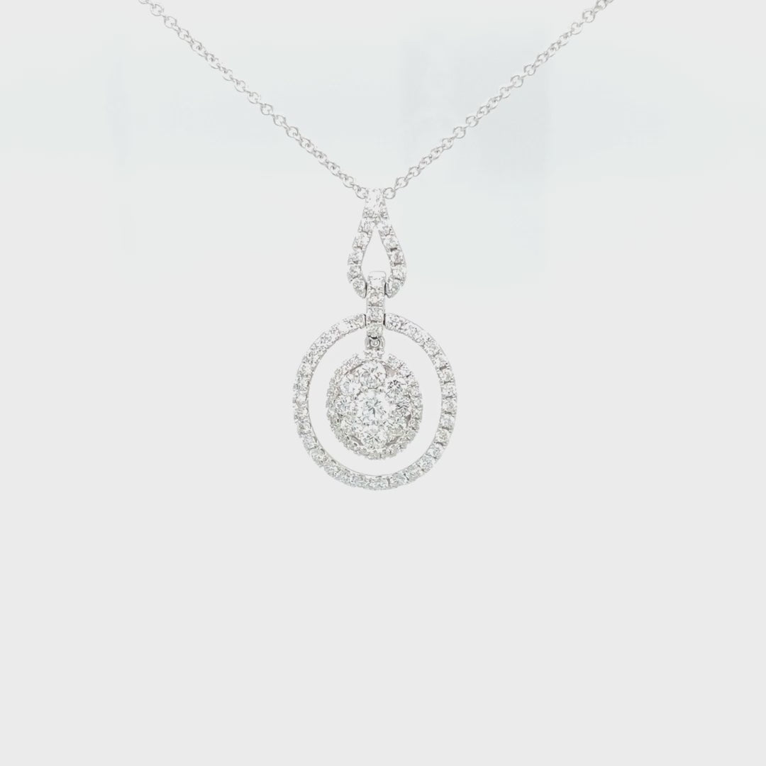 Oval Float Halo Cluster Pendant Necklace