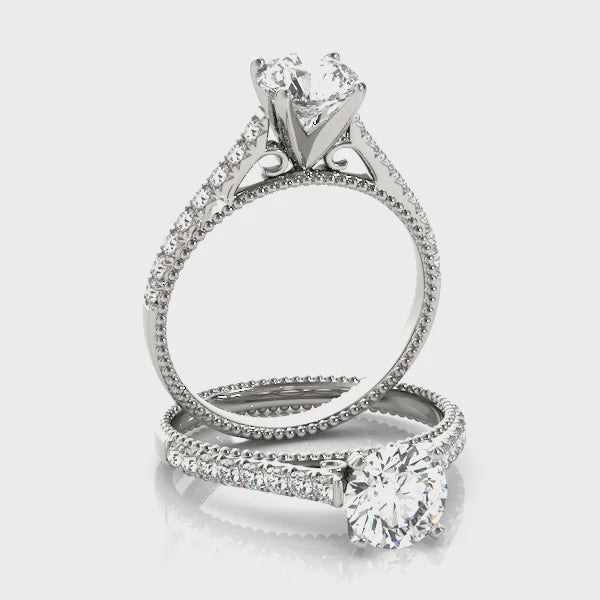 Solitaire Beaded Cathedral Round Engagement Ring