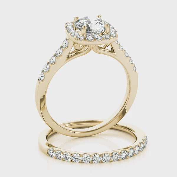 Swan Square Halo Round Engagement Ring