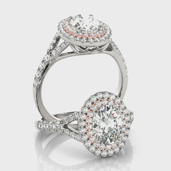 Double Halo Split Shank Pavé Oval Engagement Ring