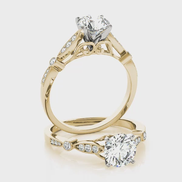 Vintage Milgrain Cathedral Round Engagement Ring