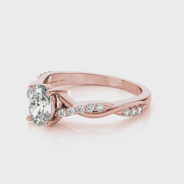 Pavé Twisted Shank Oval Engagement Ring