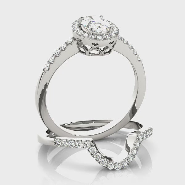 Oval Halo Knife Edge Pavé Engagement Ring