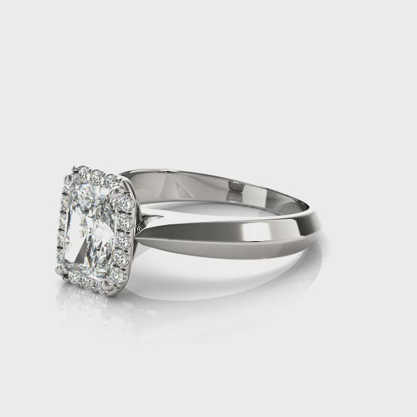 Knife Edge Halo Emerald Cut Engagement Ring