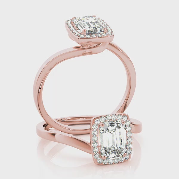 Halo Tension Emerald Cut Engagement Ring