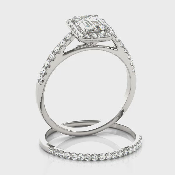 Halo Cathedral Pavé Emerald Cut Engagement Ring