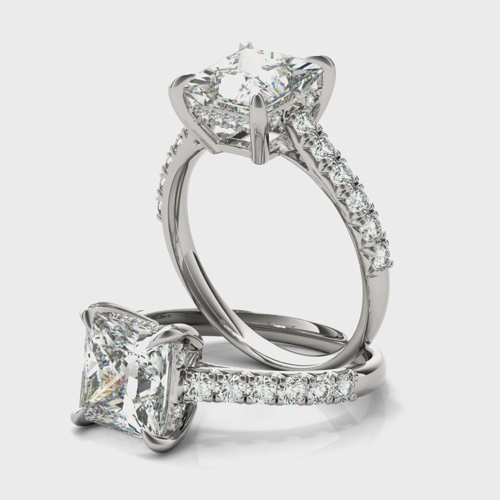 Princess Hidden Halo  Diamond Engagement Ring