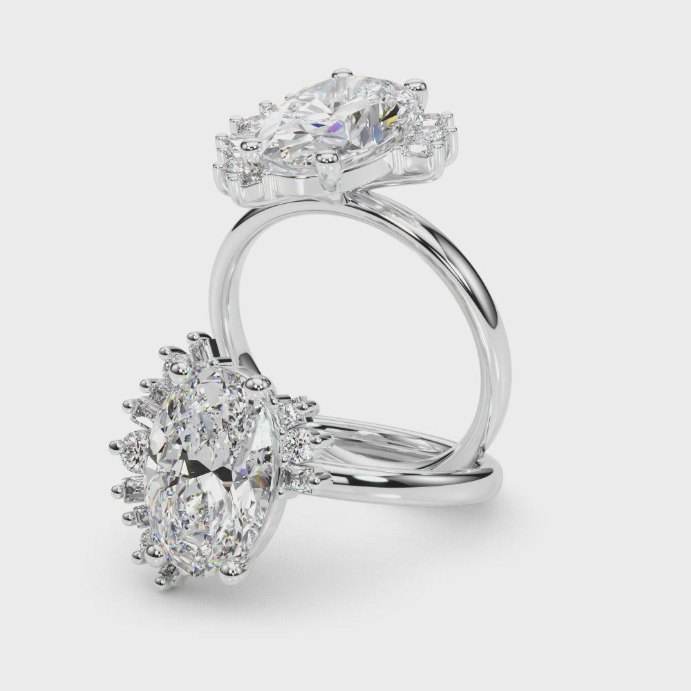 Oval Multi side Stones Engagement Ring