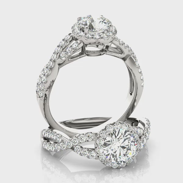 Halo Twisted Shank Engagement Ring