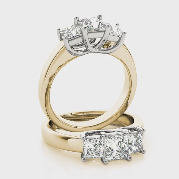 Three Stones Trellis Wide Band Princess Cut Engagement Ring