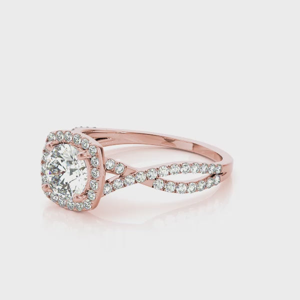 Twisted Shank Square Halo Engagement Ring