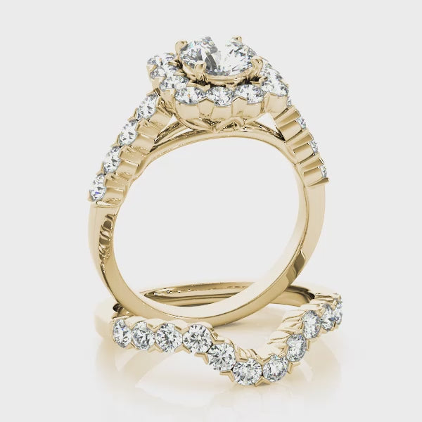 Square Halo Single Prongs Artsy Cathedral Round Engagement Ring