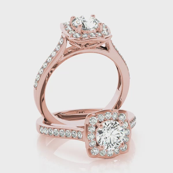 Vintage Square Halo Cathedral Round Engagement Ring