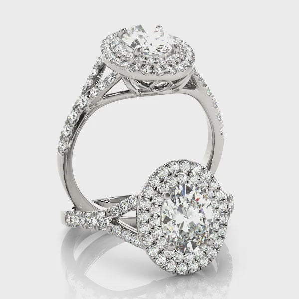 Double Halo Split Shank Pavé Oval Engagement Ring