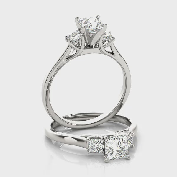 High Profile Three Stones Trellis Princess Cut Engagement Ring