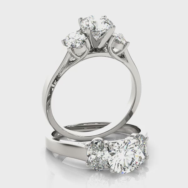 Triple Trellis with Oval side stones Round Engagement Ring