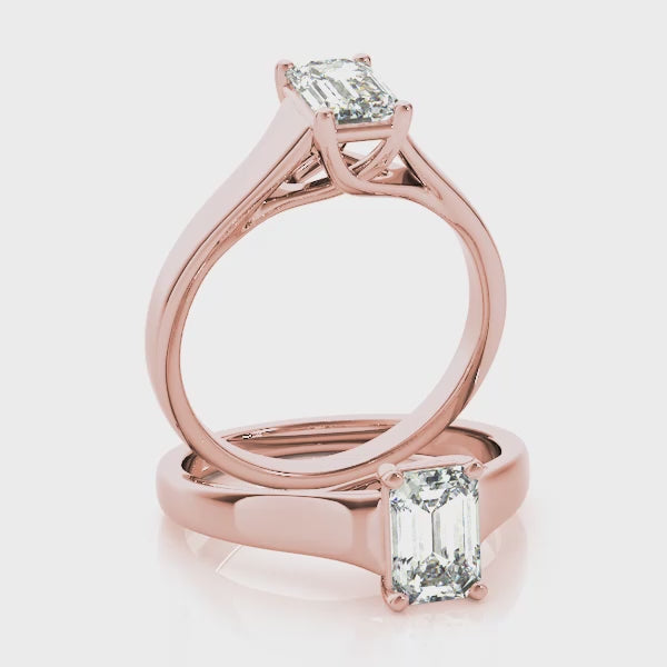 Simple Trellis Reverse Tapered Emerald Cut Engagement Ring