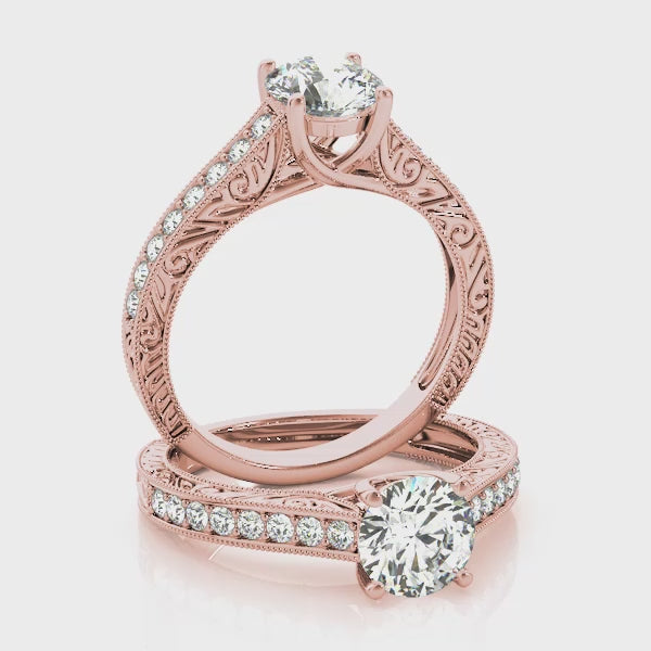 Vintage Channel Trellis Round Engagement Ring