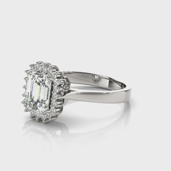 Floral Halo Emerald Cut Engagement Ring