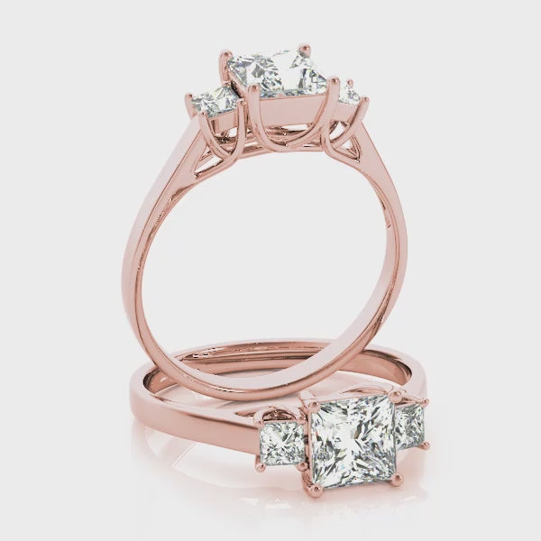 Simple Three Stones Trellis Princess Cut Engagement Ring
