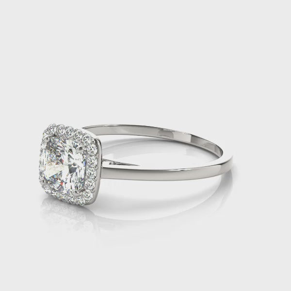 Simple Halo Cushion Cathedral Engagement Ring