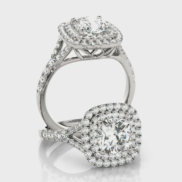 Lotus Double Halo Cushion Split Shank Pavé Engagement Ring