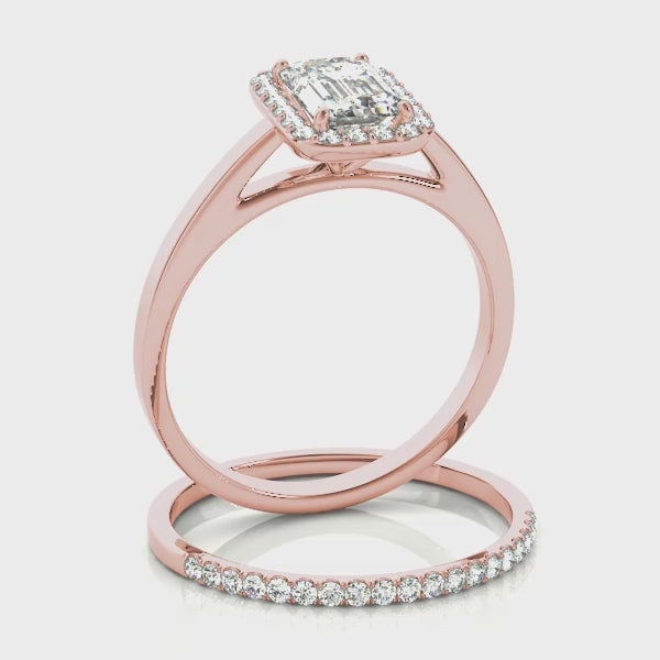 Halo Cathedral Emerald Cut Engagement Ring