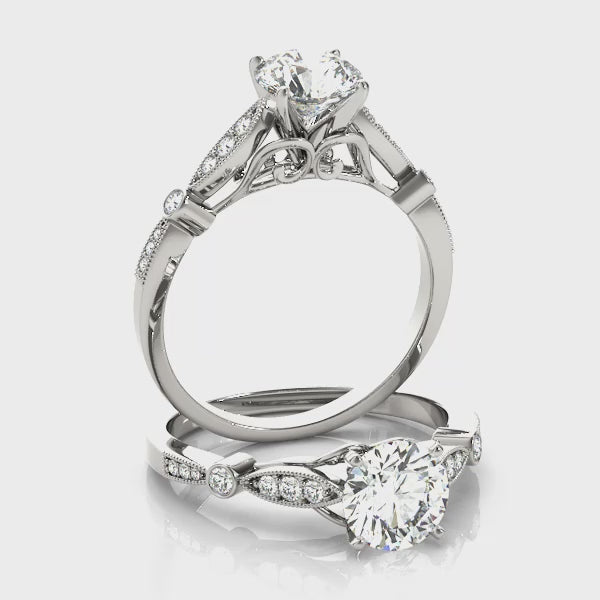 Vintage Milgrain Cathedral Round Engagement Ring