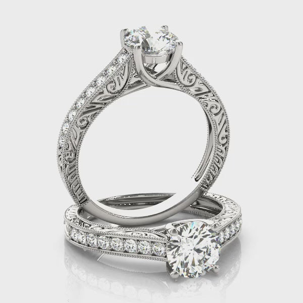 Vintage Channel Trellis Round Engagement Ring