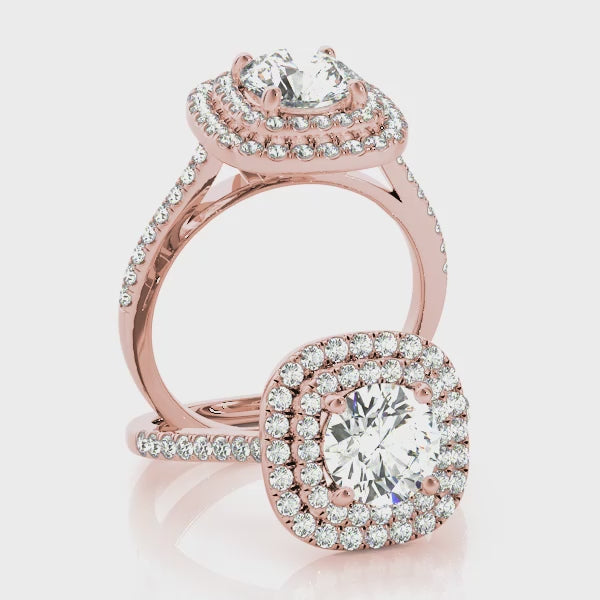 Double Square Halo Cathedral Round Engagement Ring