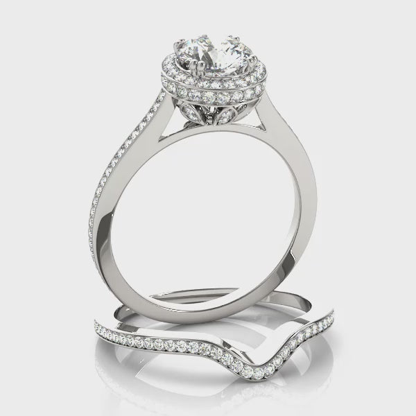 Bezel Double Edge Halo Flower Engagement Ring