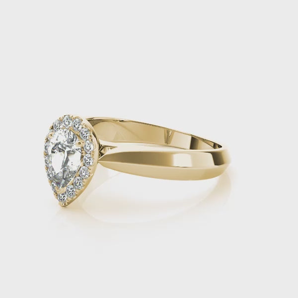 Wide Knife Edge Halo Pear Shape Engagement Ring