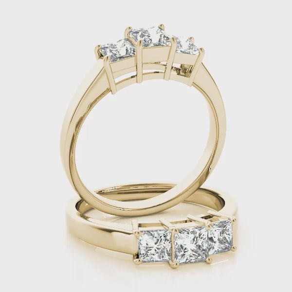 Low Profile Three Stones Trellis Princess Cut Engagement Ring