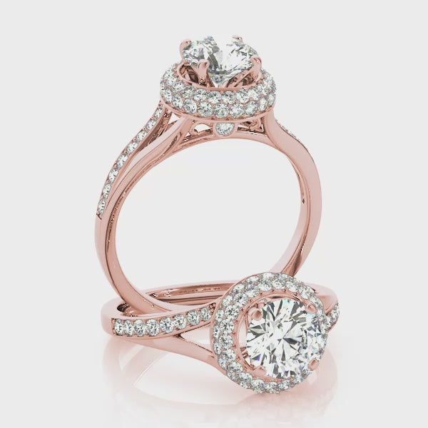 Round Halo Split Shank Engagement Ring