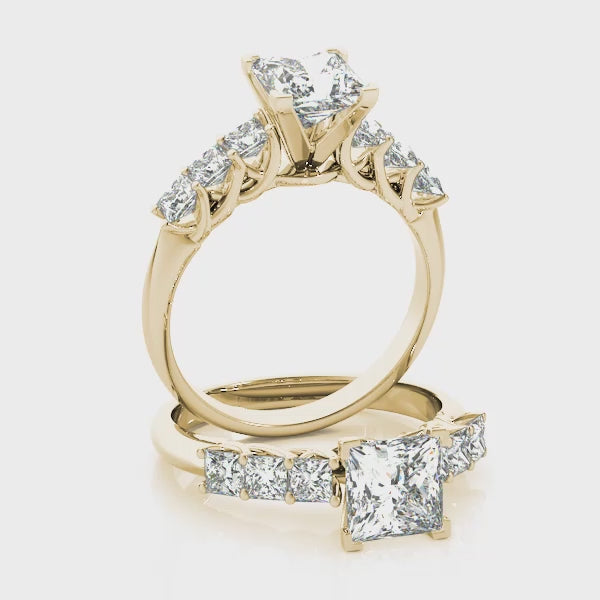 Knife Edge 7 stones Trellis Princess Cut Engagement Ring